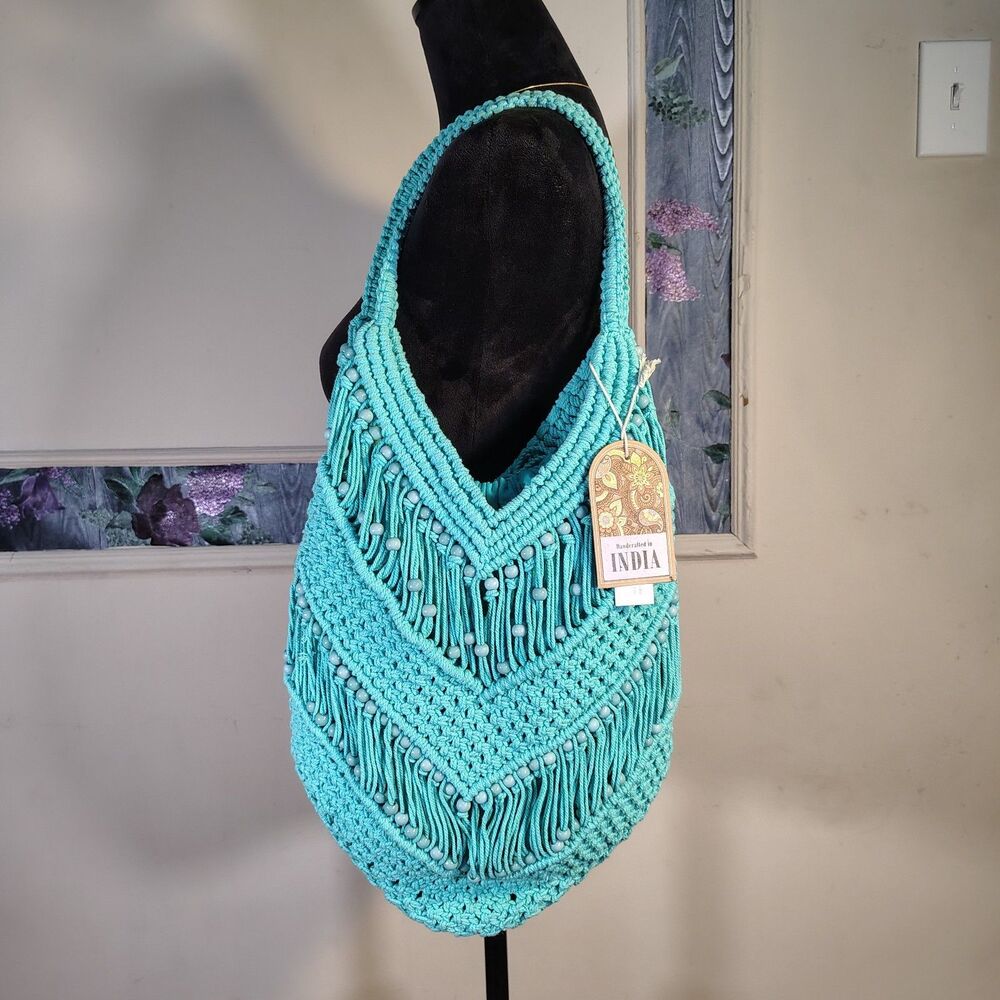 Boho Macrame Hippie Aqua Blue Festival Purse NWTS